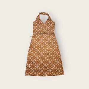 Vintage Y2k Charlotte Russe orange plaid stretchy collared halter mini dress